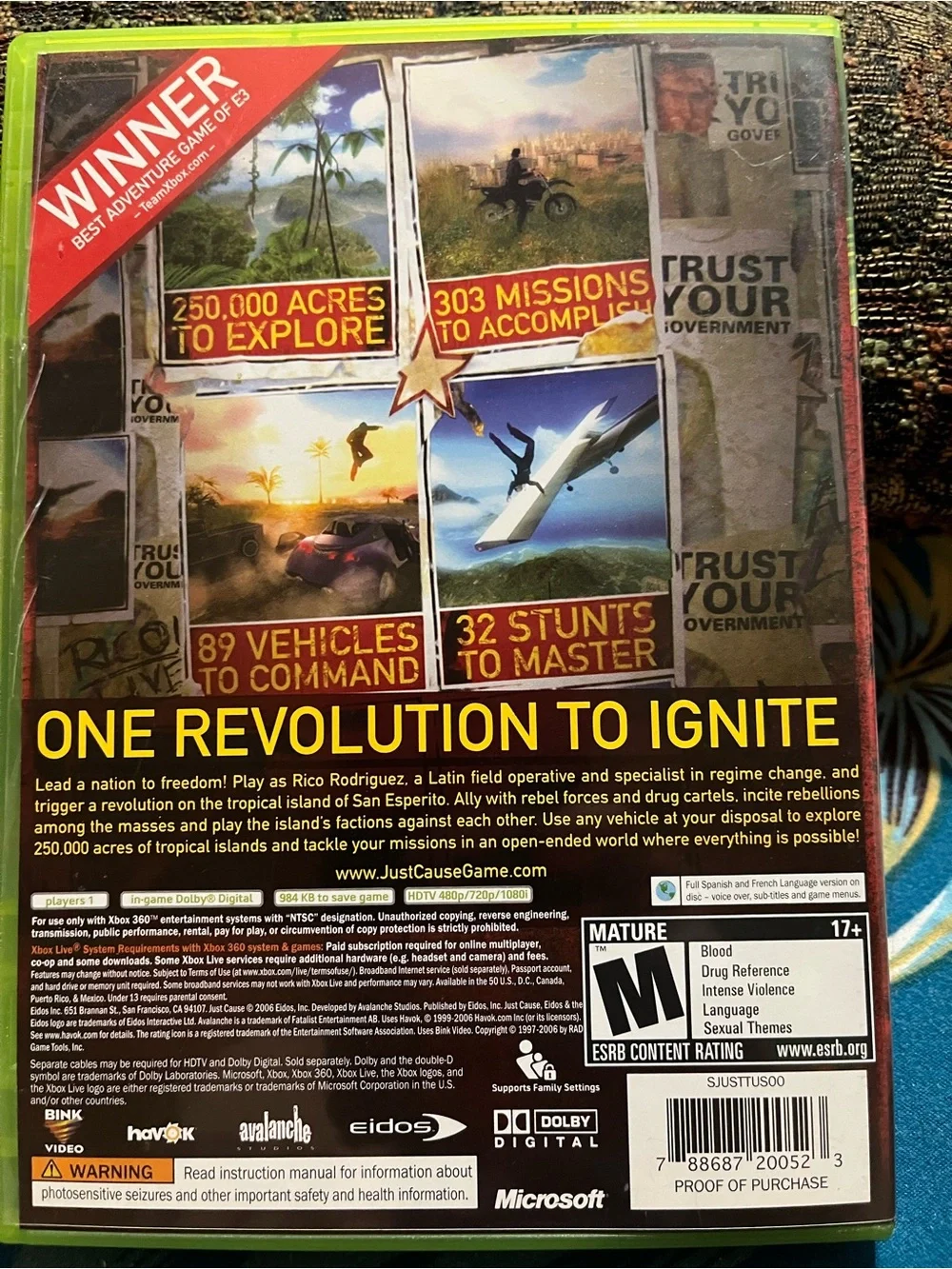 Just Cause - Red & White Game Case Xbox 360